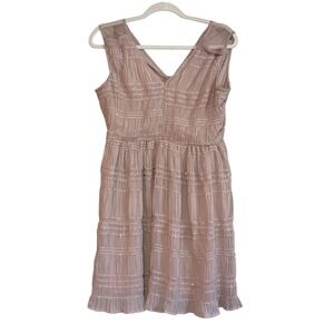 Kazo Womens Dusty Rose Sequin Tiered Pleated V-Neck Sleeveless Mini Dress XS